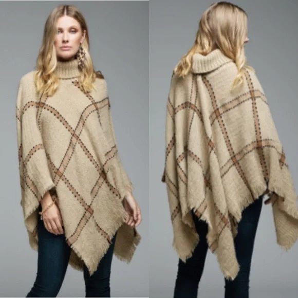 Poncho Turtleneck Windowpane Print - Picture 12 of 14